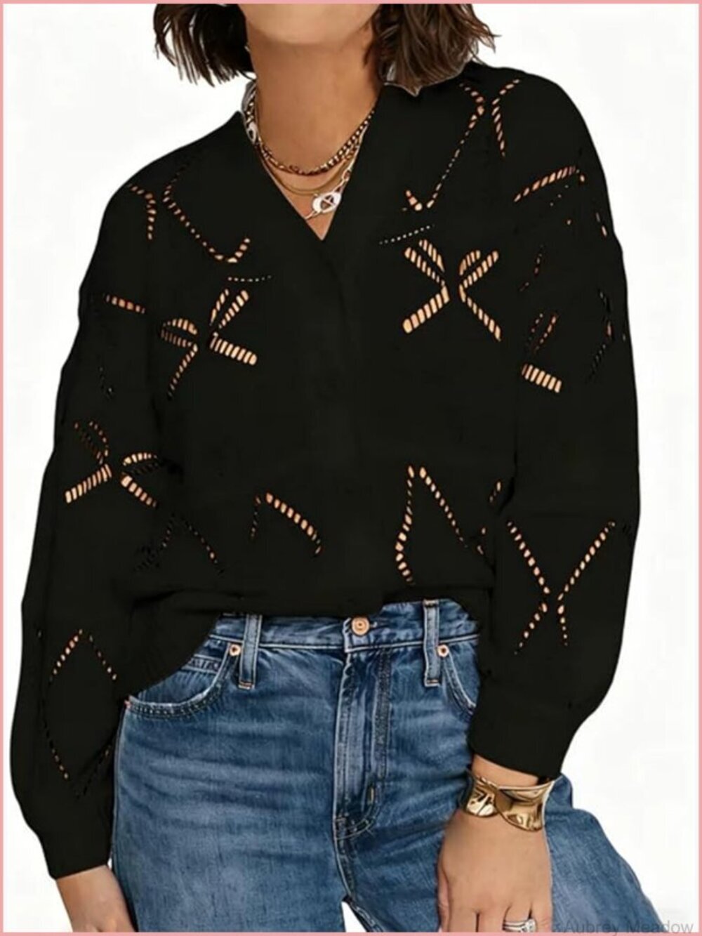 Lightweight Crochet Open Front Cardigan Sweater Long Sleeve V Neck Knit Top
